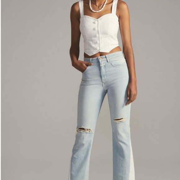 Maeve Anthropologie White Button-Up Crop Top elastic back sz M - Picture 4 of 5